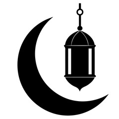 Ramadan Lantern vector silhouette, black color silhouette, white background (33)