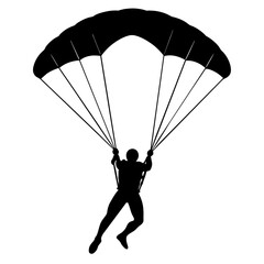 Ski parachute gliding with a man silhouette, vector silhouette (2)