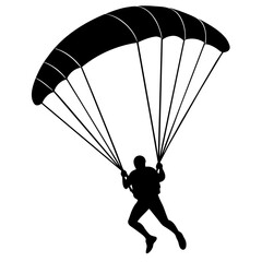 Ski parachute gliding with a man silhouette, vector silhouette (5)