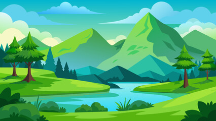 beautiful green nature cartoon vector illustration