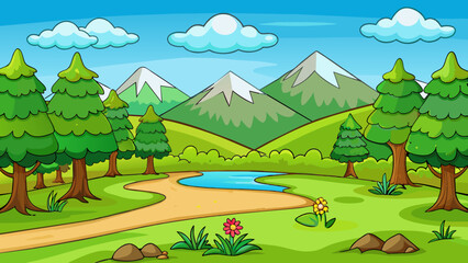 beautiful green nature cartoon vector illustration