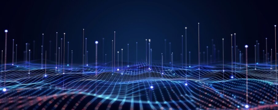 Abstract glowing futuristic city. Big data visualization. Artificial intelligence.