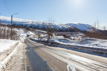 Hibiny, melting snow, spring sun, icicles, roads, Kirovsk