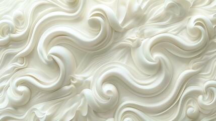 This is an image of a white, creamy, liquid. The liquid is thick and viscous, and it is flowing in a smooth, wavy pattern.