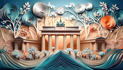 3D papercut view of the Brandenburg Gate in Berlin, Germany