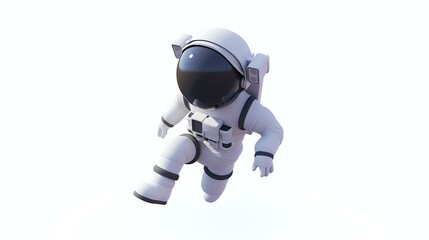 3D rendering of an astronaut floating in space. The astronaut is wearing a white spacesuit with a black helmet.