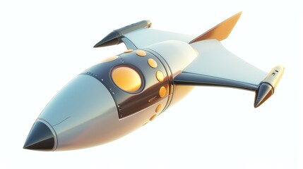 A sleek and shiny rocket ship is shown in this 3D illustration.