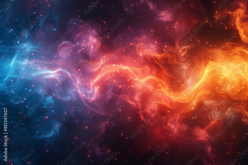 Poster the image captures a dynamic display of vivid colors resembling cosmic clouds, hinting at the vastne