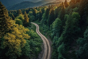 Winding Mountain Road. Surrounded with Lush Green Vegetation. Transport Concept.