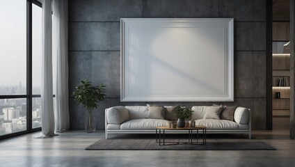 billboard on the wall, blank mockup frame on wall in modern office interior design in 3d style. illustration generative ai