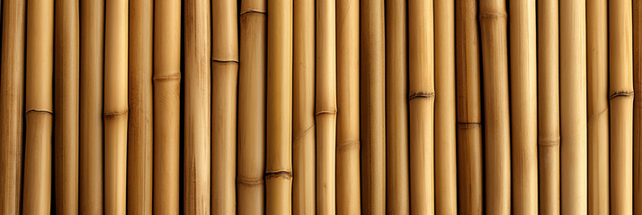 Beige bamboo stalks wall, decorative, natural background, vertical fence, banner with texture pattern