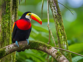 Obraz premium Costa Rican Wilderness. Toucan Amidst Verdant Forest.