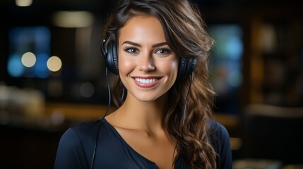 Obraz premium Smiling Woman With Headphones
