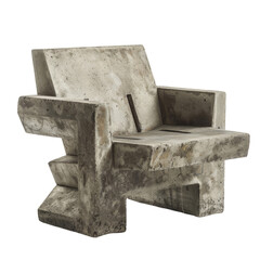Concrete Modern Sculptural Armchair on Transparent Background. Studio product photography for design and print