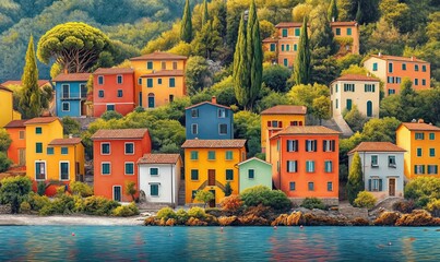 Colorful Mediterranean Village in Spring.