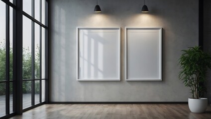 billboard on the wall, blank mockup frame on wall in modern office interior design in 3d style. illustration generative ai