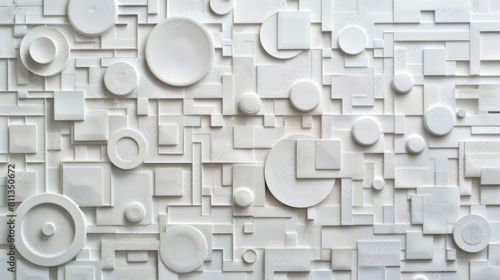 Poster white geometric shapes pattern with cubes and cylinders in a 3d design