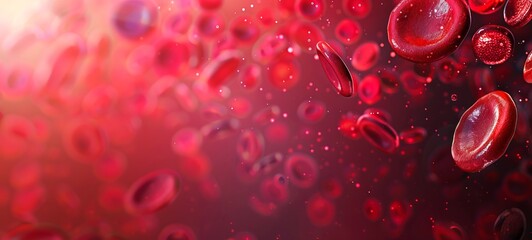 Red blood cells flowing through blood vessels. Detailed erythrocytes in a dynamic environment. Concept of medical visualization, hematology, and cellular biology. Banner. Space for text