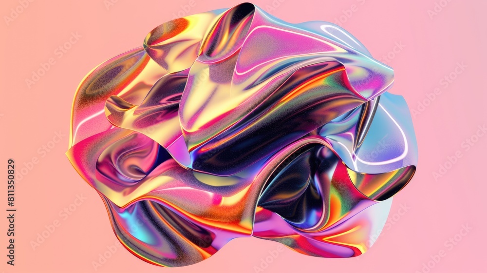 Poster holo abstract 3d shape. glitch effect. ai generative.
