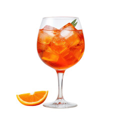 PNG realistic Aperol Spritz cocktail in the glass with slice of orange and ice cubes, isolated on transparent background