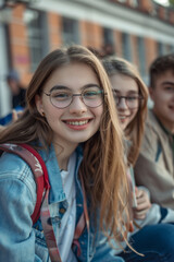 group of students teens happy smile front view portrait