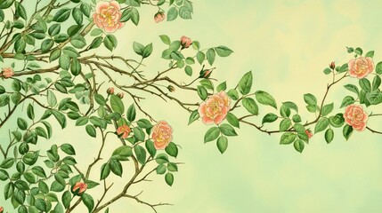 Beautiful Floral Illustration with Roses. Vintage Artwork with copy-space.