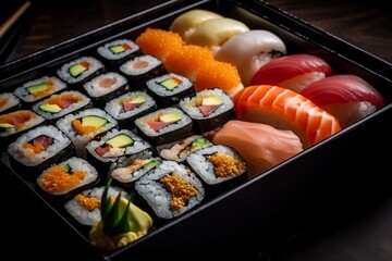 Sushi Platter with Salmon, Tuna, and Avocado Rolls
