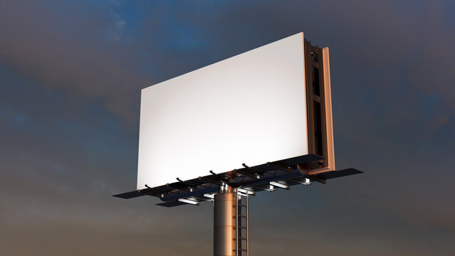 Commercial Billboard. Empty Outdoor Sign against a Sunset Sky. Design Template.