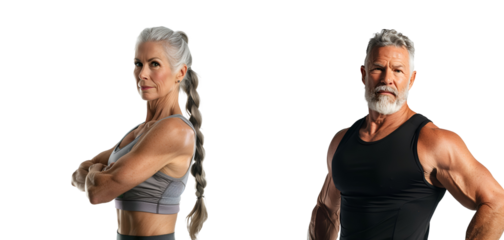 Healthy elderly man and woman, set of fitness people for a better life, Isolated on Transparent Background, PNG