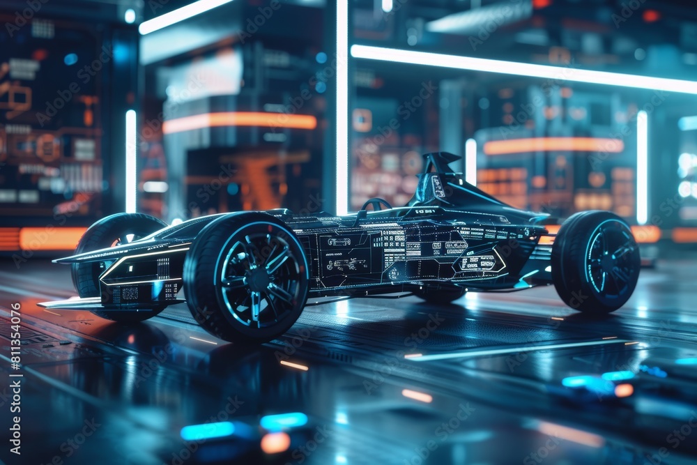 Poster futuristic automobile prototype with ar elements - dark theme