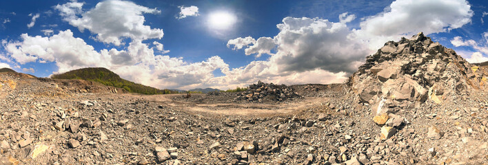 Carpathian Mountains of Ukraine, a quarry where granite sandstone is mined for the production of...