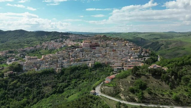 Timelapse Aerial view of Calitri, Avellino, Campania, Italy.