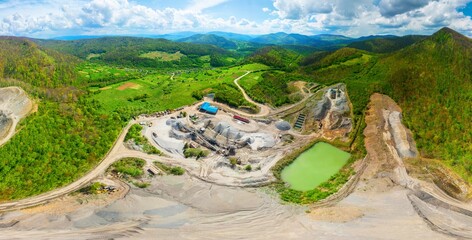 Carpathian Mountains of Ukraine, a quarry where granite sandstone is mined for the production of...