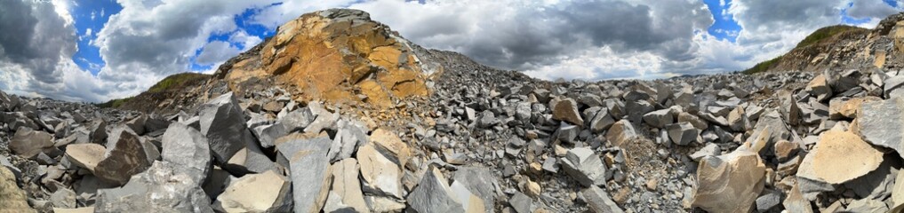 Carpathian Mountains of Ukraine, a quarry where granite sandstone is mined for the production of...