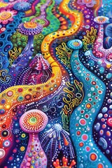 A colorful painting of a psychedelic design with many colors, AI