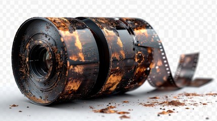 Old camera slide film frame with dusts and scratches (png image).