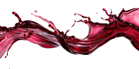 flowing velvet red wine splash frozen in an abstract futuristic 3d texture isolated on a transparent background.