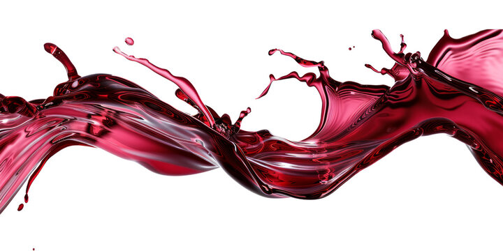 flowing velvet red wine splash frozen in an abstract futuristic 3d texture isolated on a transparent background.