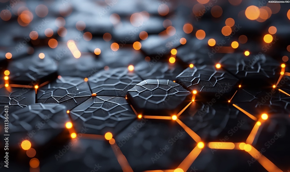 Poster abstract network of hexagonal lights.