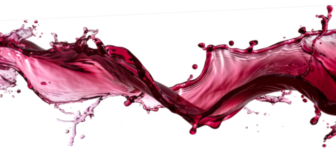 flowing velvet red wine splash frozen in an abstract futuristic 3d texture isolated on a transparent background.