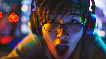 Portrait of a young male gamer playing online games on the computer
