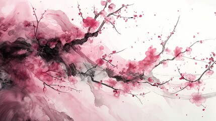 Naklejka premium Peach Pink Blossom Tan Water Depth Thousand-foot Ink