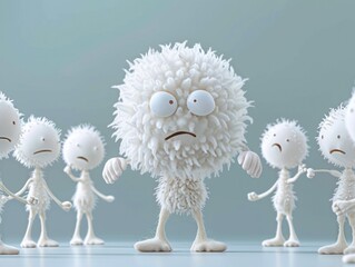 Obraz premium A 3D scene with textured characters, one being distinctly emotional, conveying concepts of individuality or emotional expression, great for content on emotional intelligence or personal identity 