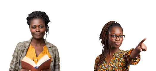 Assortment of African Teachers with Glasses, Black Woman Instructing for Teachers’ Day, Isolated on Transparent Background, PNG