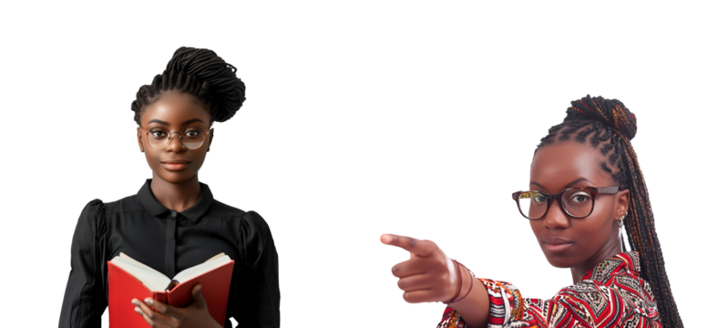 Bunch of African Teachers with Glasses, Black Woman Coaching for Teachers’ Day, Isolated on Transparent Background, PNG