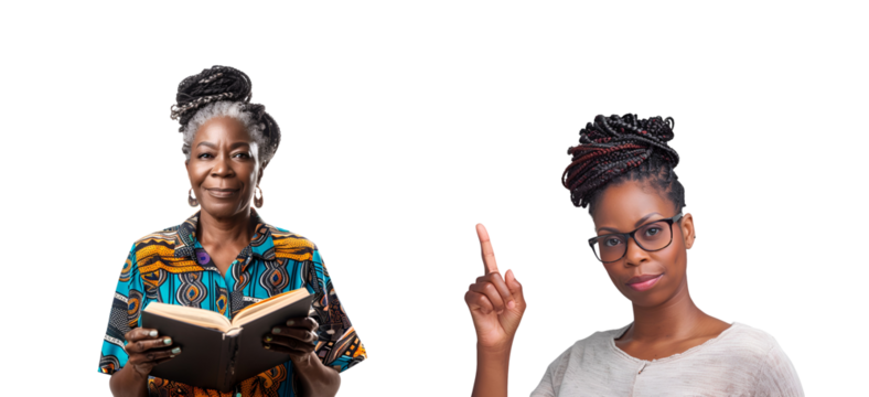Cluster of African Teachers with Glasses, Black Woman Tutoring for Teachers’ Day, Isolated on Transparent Background, PNG