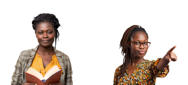 Assortment of African Teachers with Glasses, Black Woman Instructing for Teachers’ Day, Isolated on Transparent Background, PNG