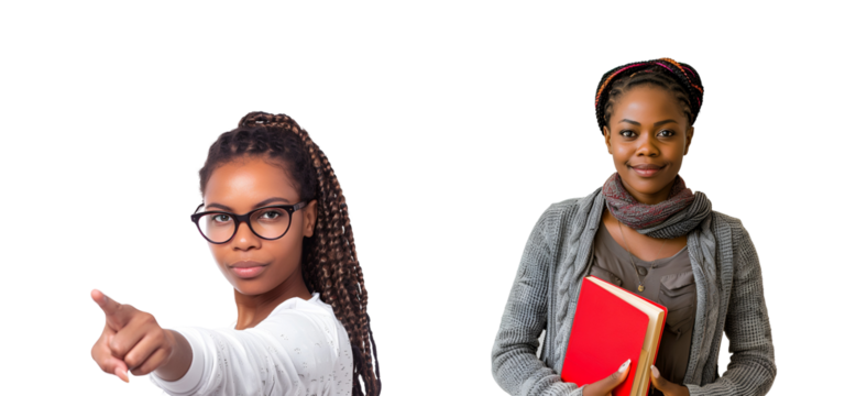 Group of African Teachers with Glasses, Black Woman Educating for Teachers’ Day, Isolated on Transparent Background, PNG