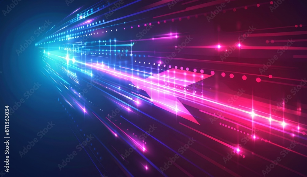 Poster abstract arrow speed light effect with blue and pink glow on dark background generative ai