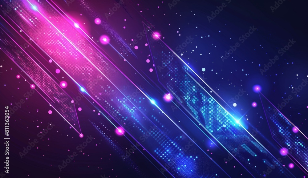Poster abstract arrow shapes with light effects in the styles of blue and purple colors on a dark backgroun